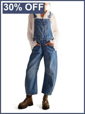 Barrel Wide Leg Baggy Denim Overalls Bib Jeans Stretch Denim